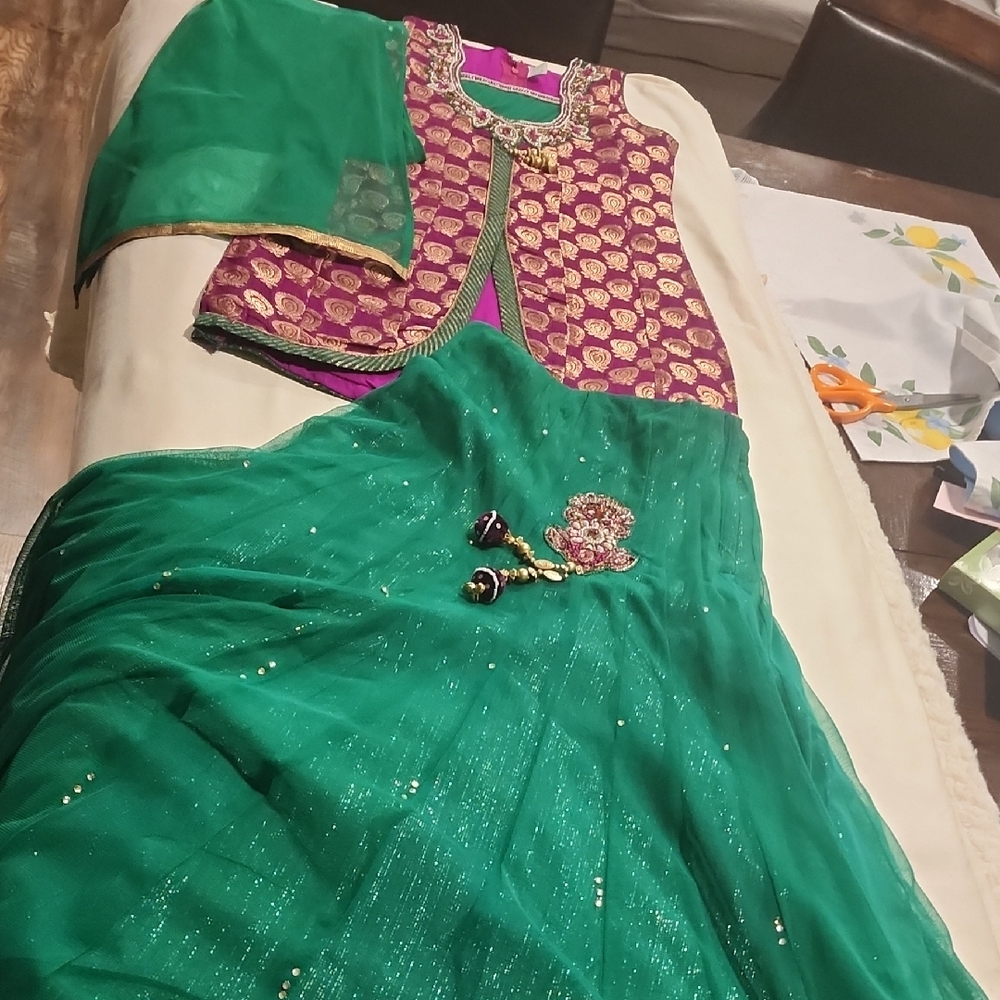 Green and Purple Traditional Outfit